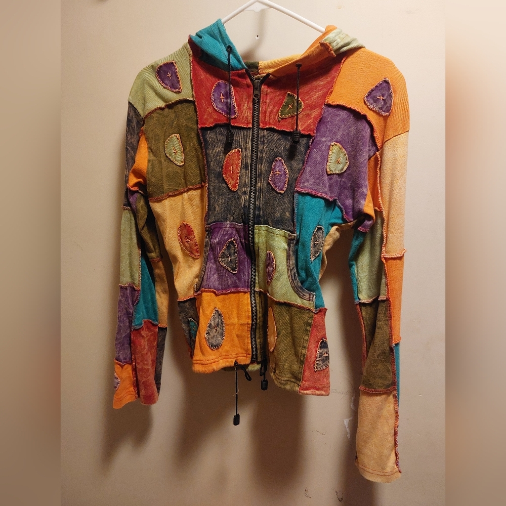 Womens colorful patchwork zip-up
